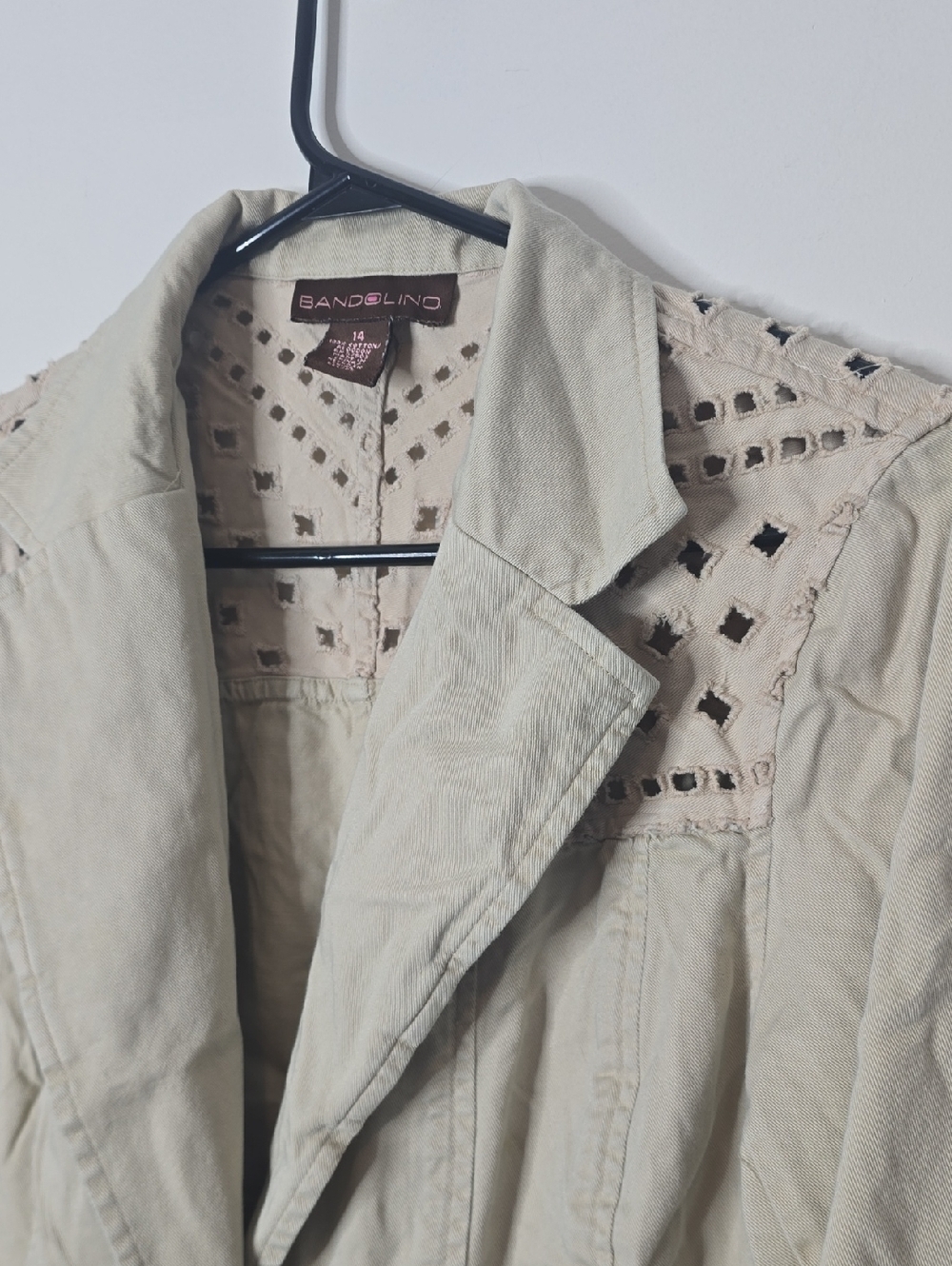 Vintage Beige Cutout Detail Lightweight Jacket – Boho Chic Blazer - Picture 3 of 6